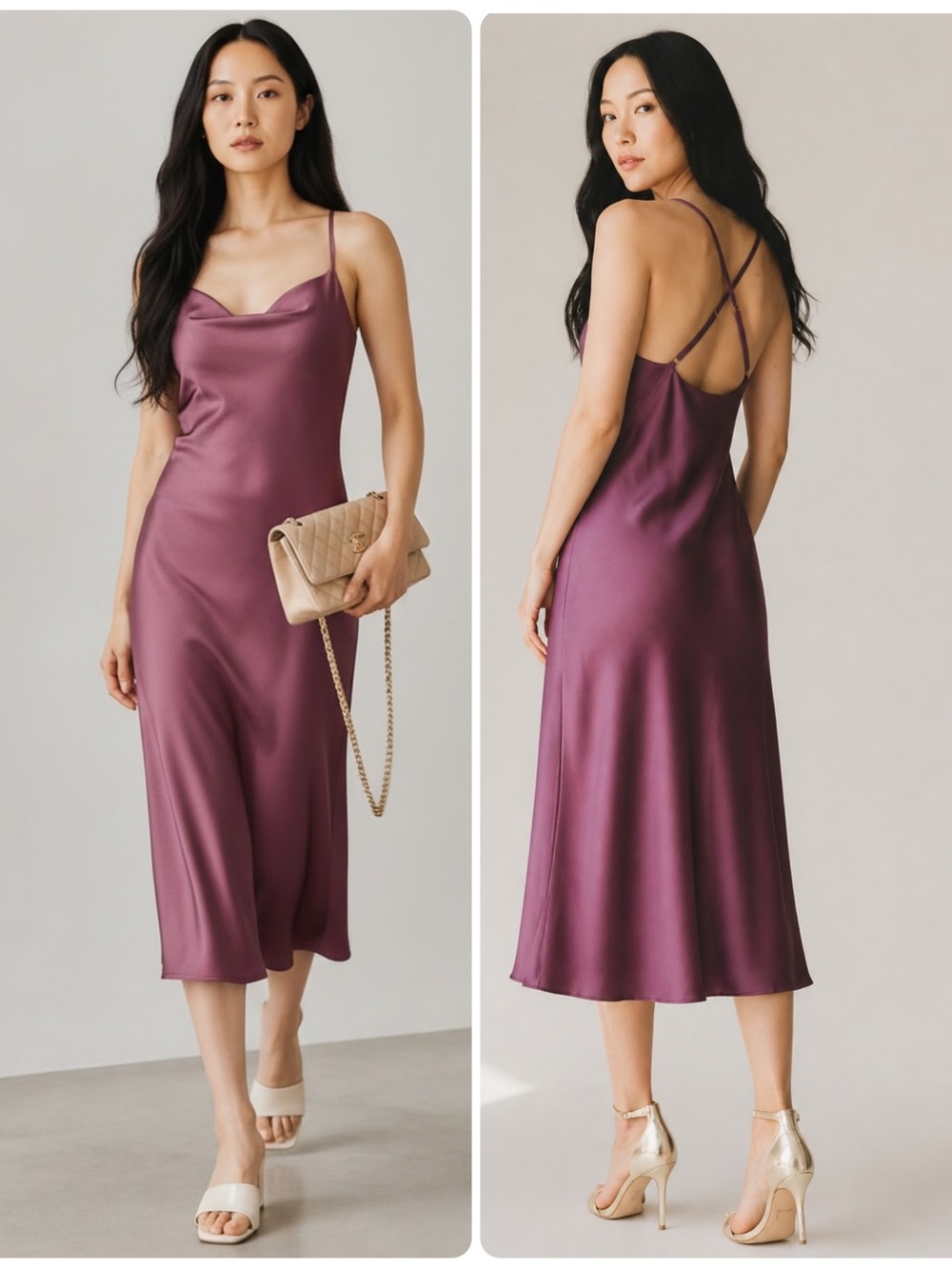 Show Me Your MuMu Verona Cowl Satin Silky Slip Dusty Plum Midi Dress NWT $168